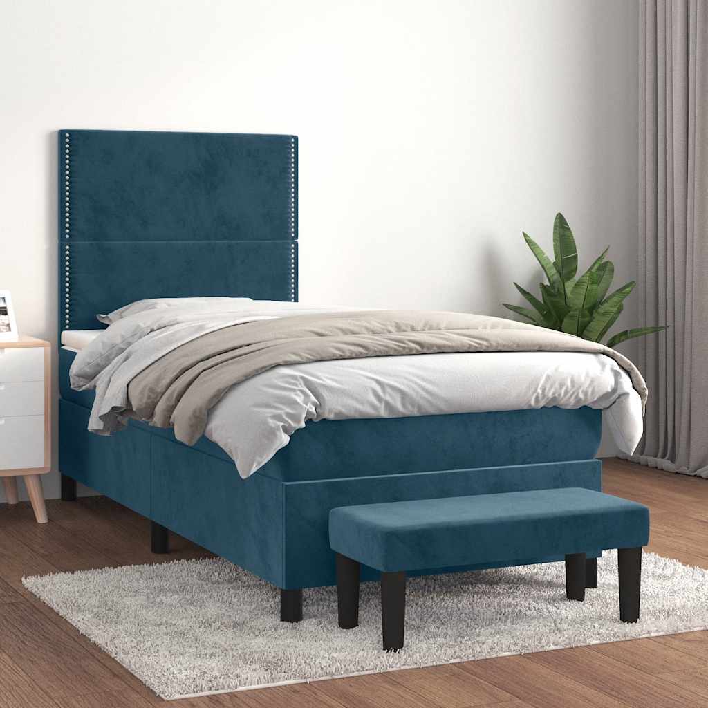 Giroletto a Molle con Materasso Blu Scuro 90x190 cm in Velluto