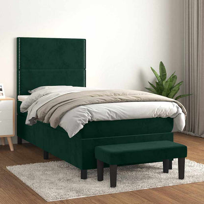 Giroletto a Molle con Materasso Verde Scuro 90x200 cm Velluto