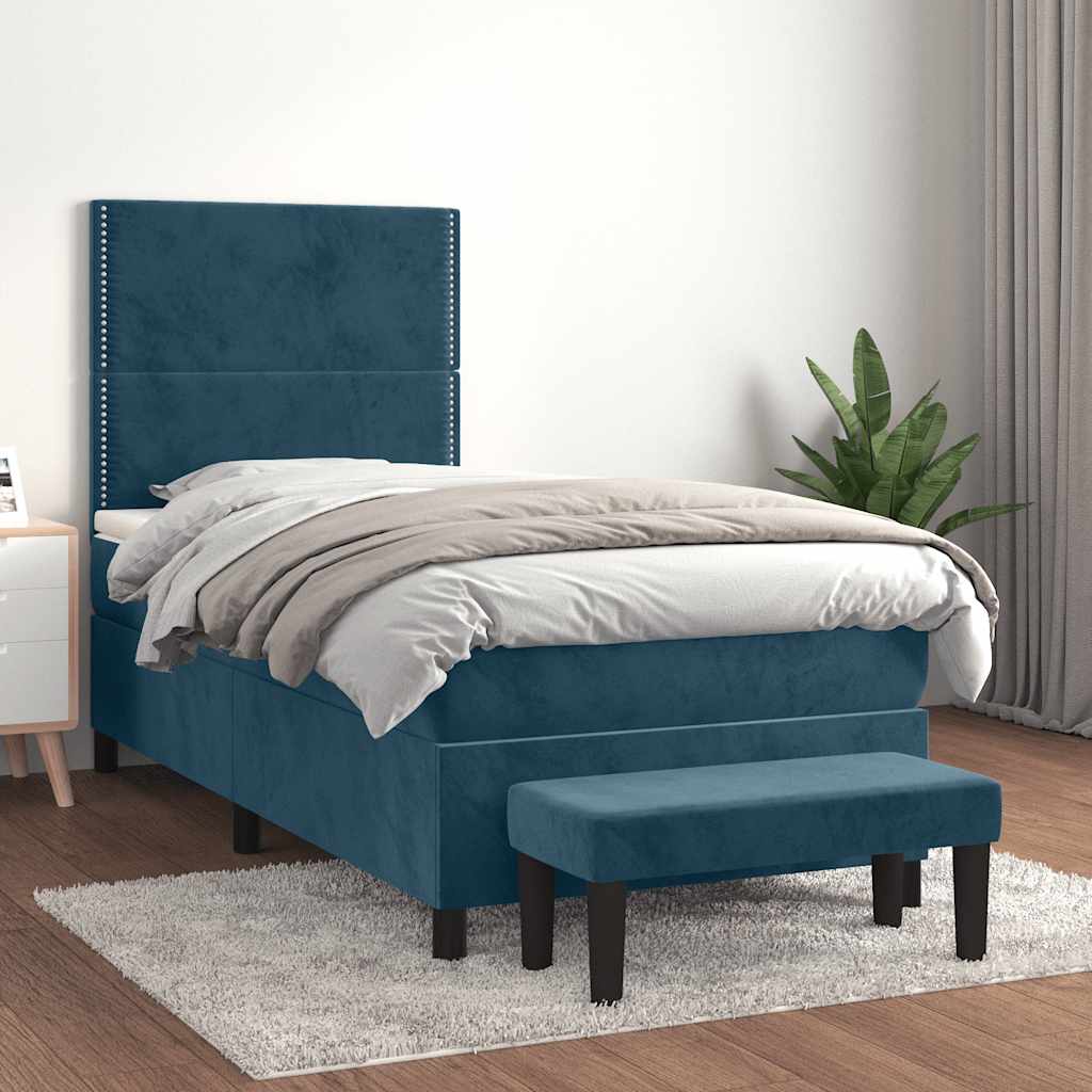 Giroletto a Molle con Materasso Blu Scuro 90x200 cm in Velluto