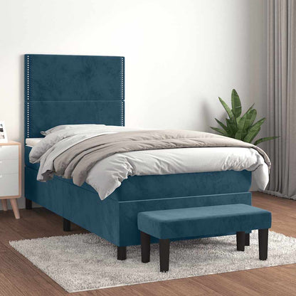 Giroletto a Molle con Materasso Blu Scuro 90x200 cm in Velluto