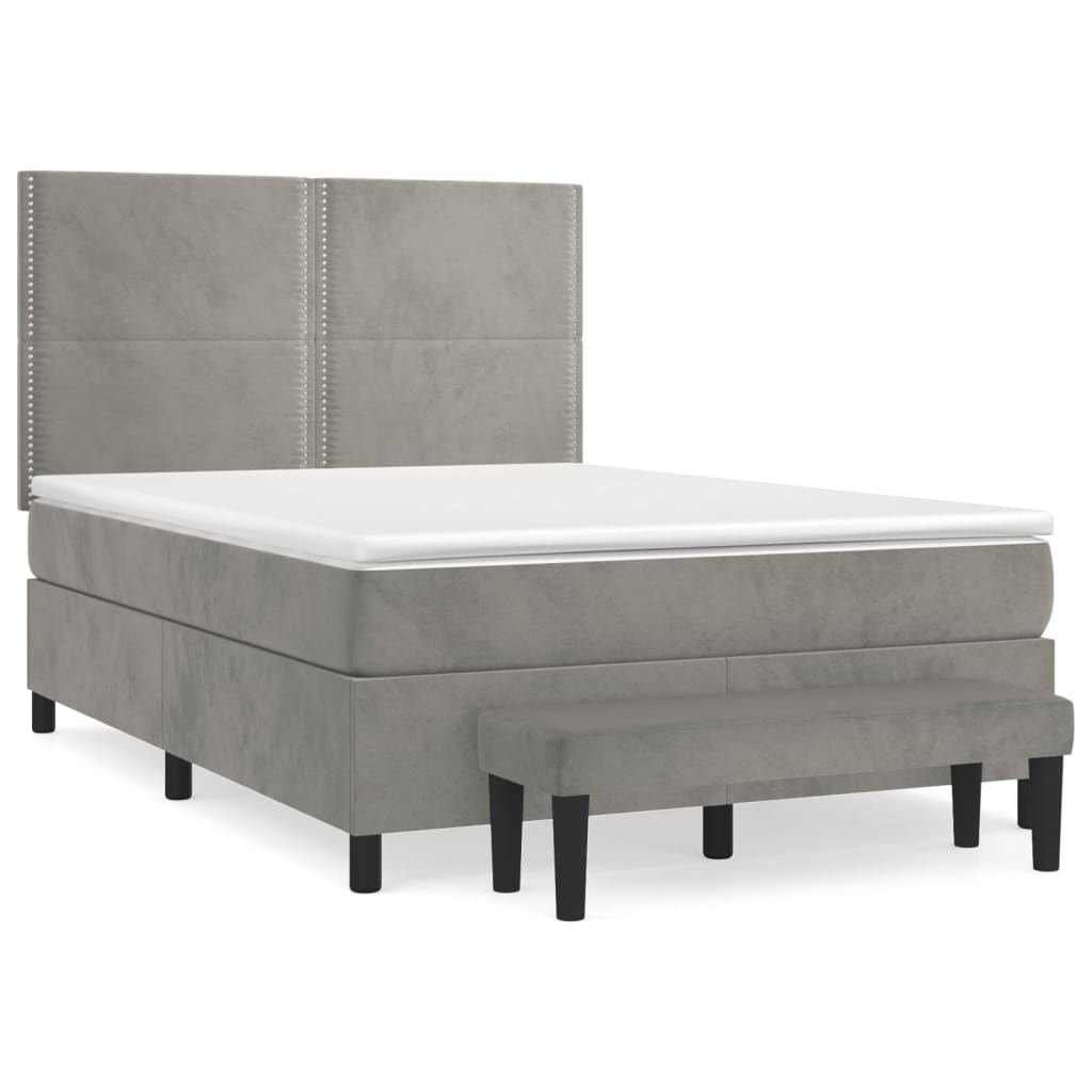 Giroletto a Molle con Materasso Grigio Chiaro 140x200cm Velluto