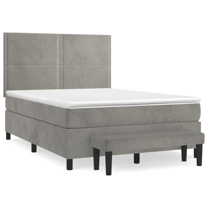 Giroletto a Molle con Materasso Grigio Chiaro 140x200cm Velluto