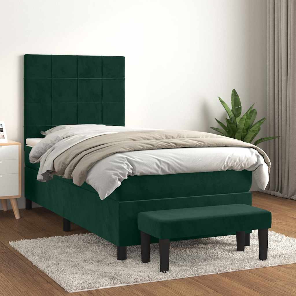 Giroletto a Molle con Materasso Verde Scuro 90x200 cm Velluto