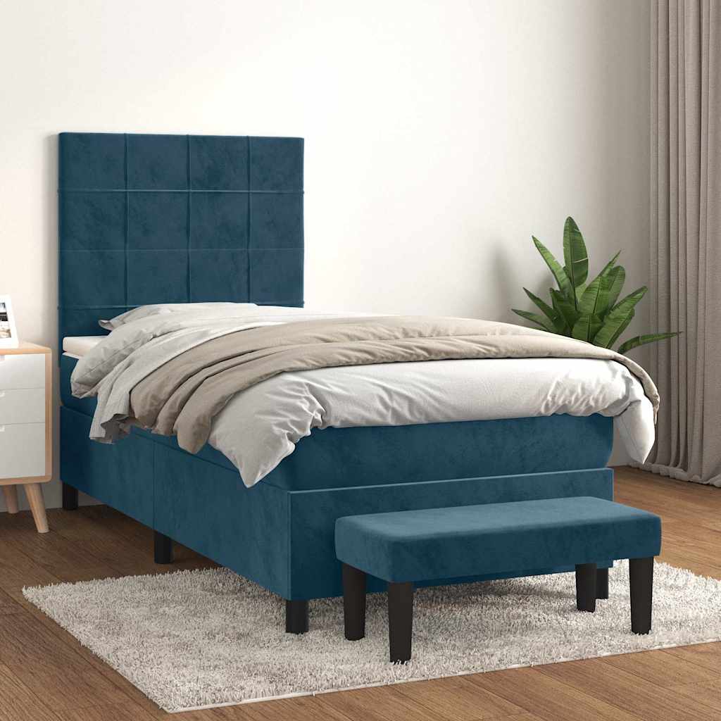 Giroletto a Molle con Materasso Blu Scuro 100x200 cm in Velluto