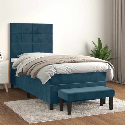 Giroletto a Molle con Materasso Blu Scuro 100x200 cm in Velluto