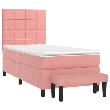 Spring bed frame with pink mattress 100x200 cm in velvet