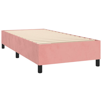 Spring bed frame with pink mattress 100x200 cm in velvet