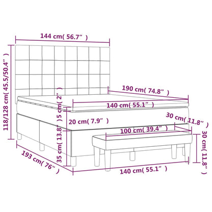 Giroletto a Molle con Materasso Grigio Scuro 140x190 cm Velluto