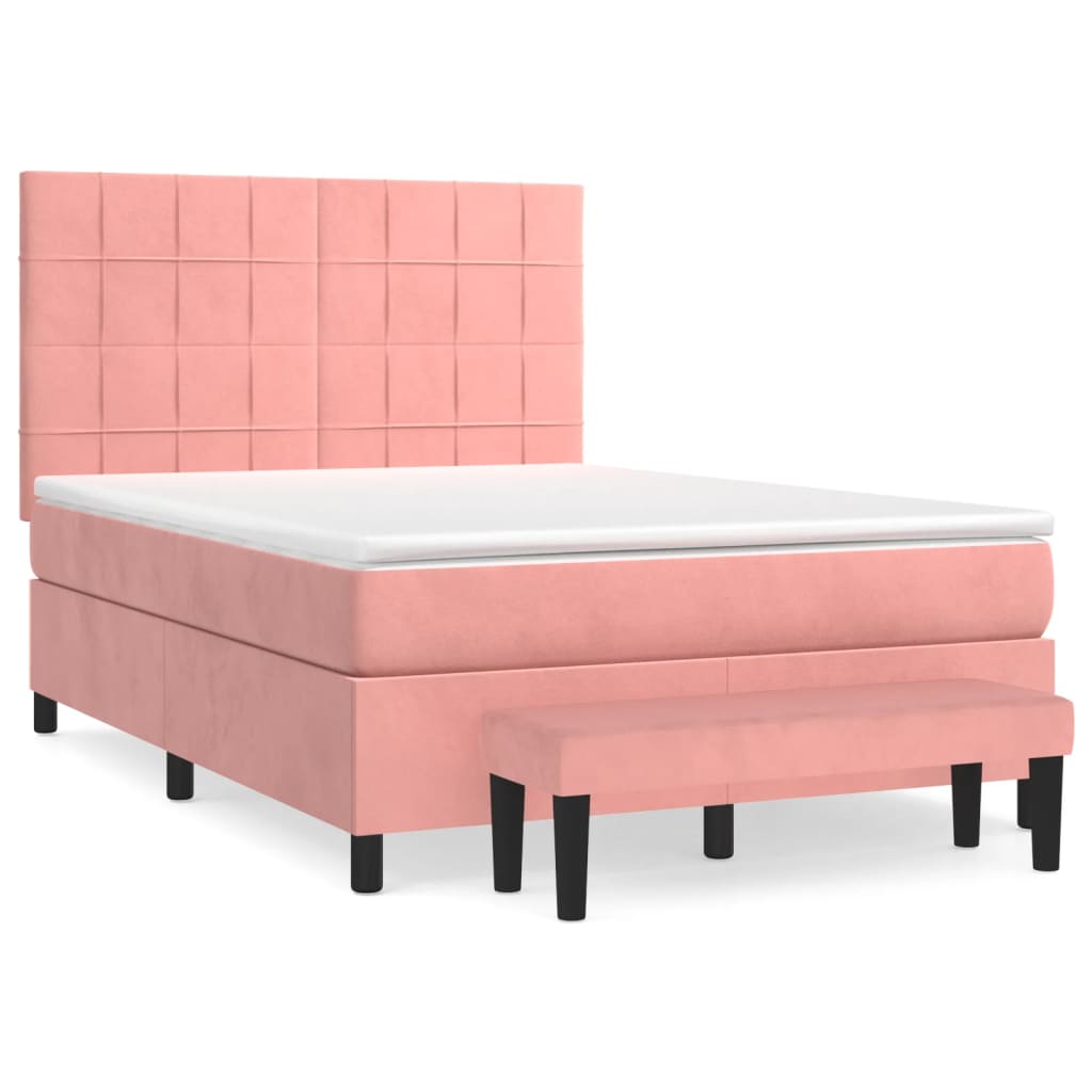 Giroletto a Molle con Materasso Rosa 140x190 cm in Velluto | homemem39