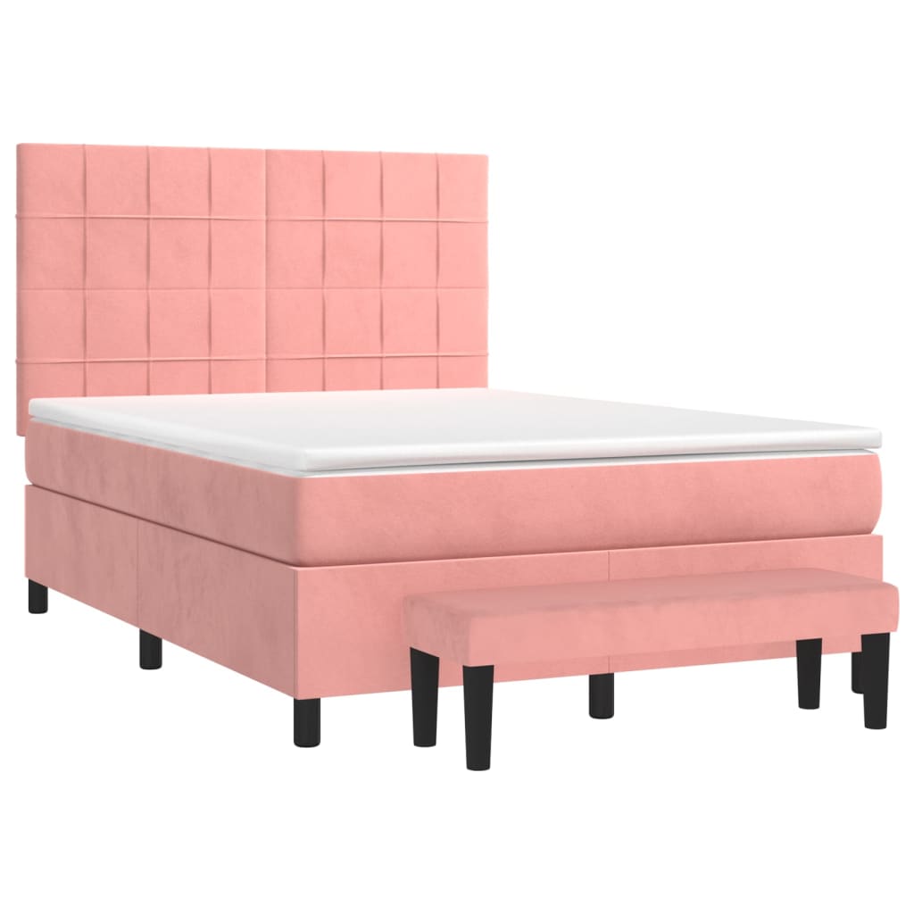 Giroletto a Molle con Materasso Rosa 140x190 cm in Velluto | homemem39