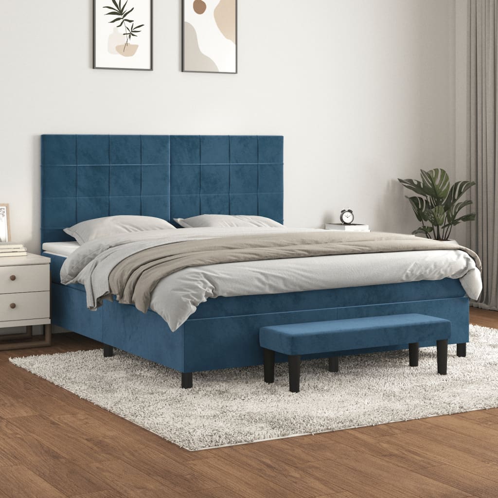Giroletto a Molle con Materasso Blu Scuro 180x200 cm in Velluto - homemem39