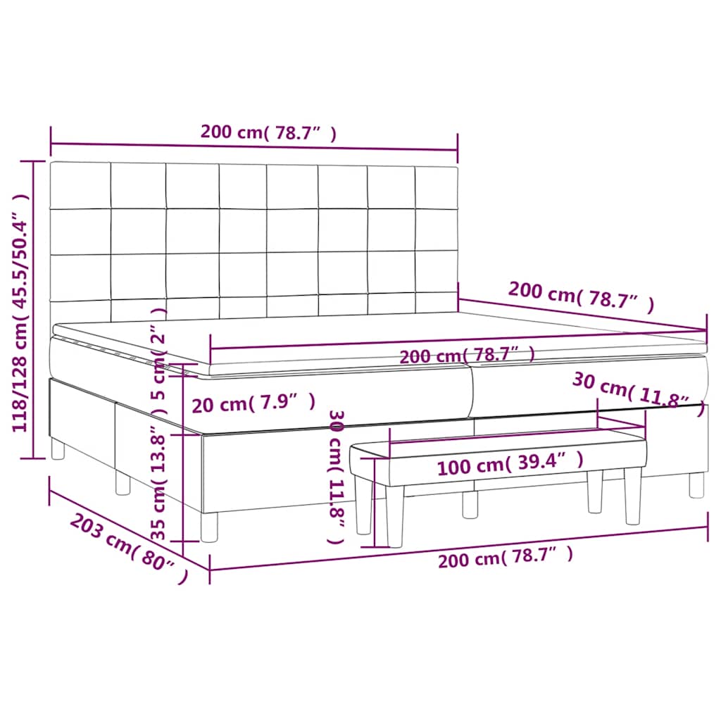 Giroletto a Molle con Materasso Blu Scuro 200x200 cm in Velluto | homemem39