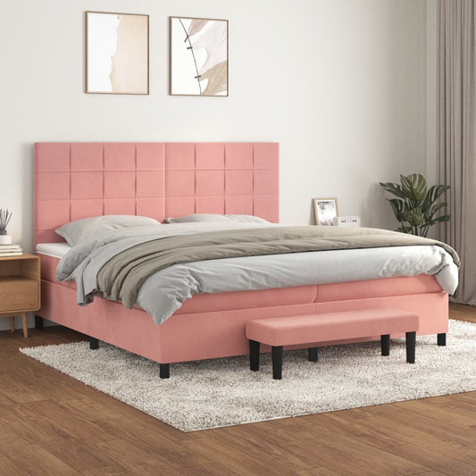 Giroletto a Molle con Materasso Rosa 200x200 cm in Velluto | homemem39