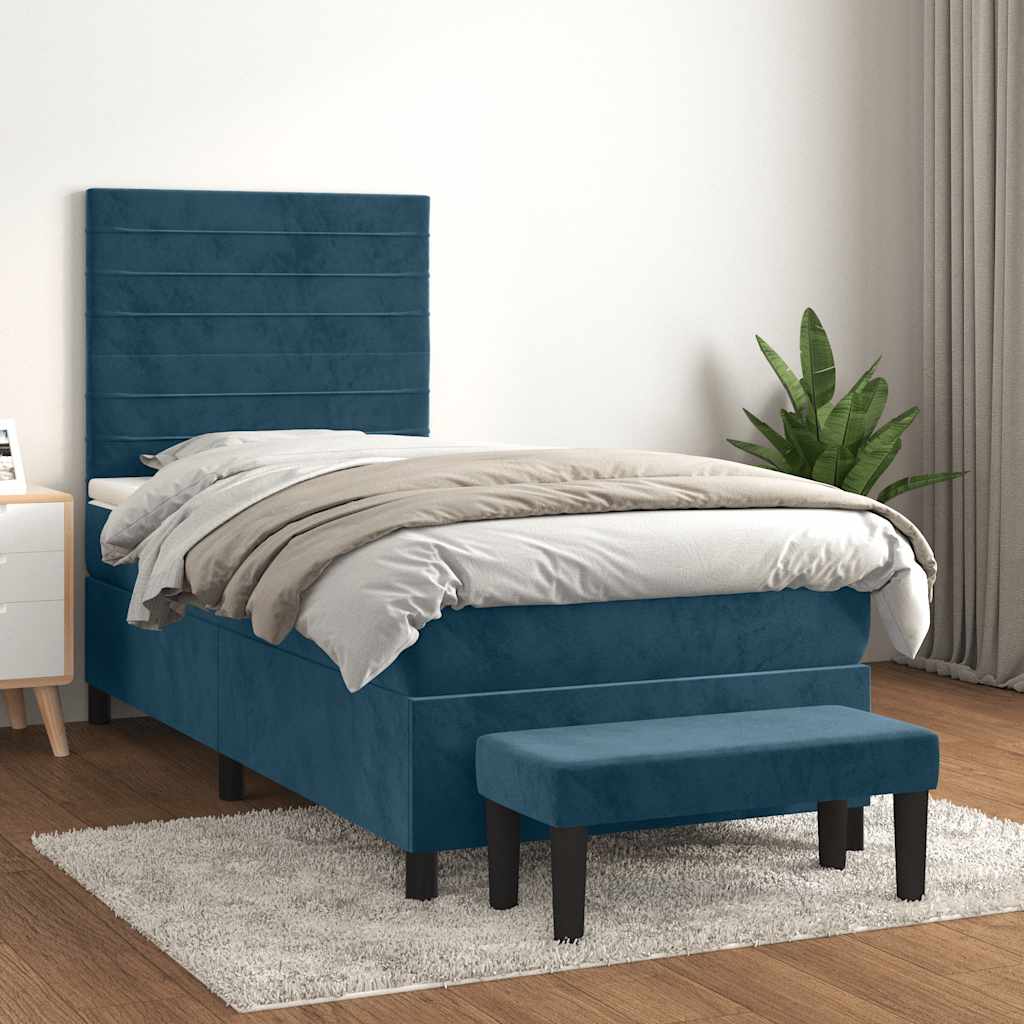 Giroletto a Molle con Materasso Blu Scuro 90x190 cm in Velluto