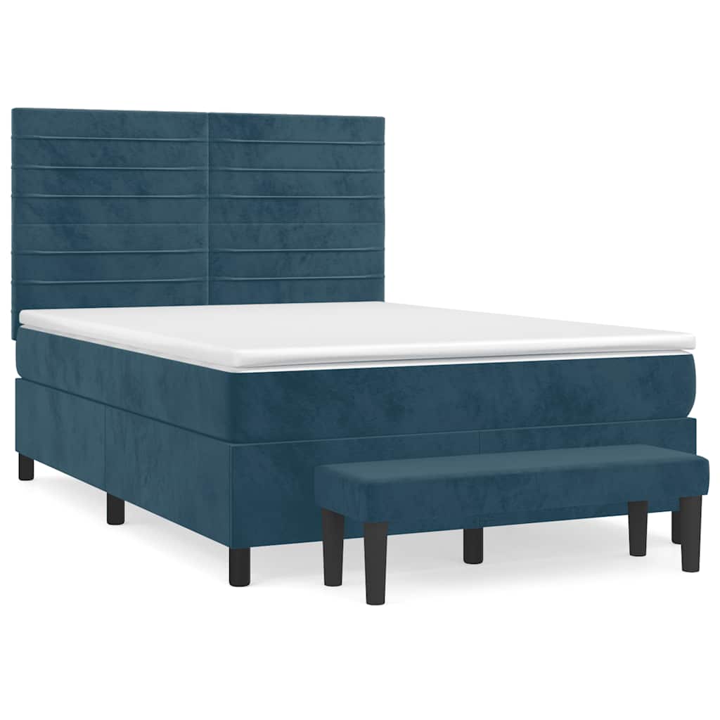 Giroletto a Molle con Materasso Blu Scuro 140x190 cm in Velluto