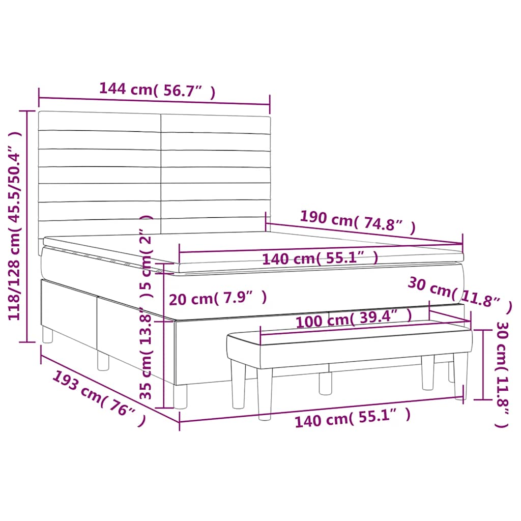 Giroletto a Molle con Materasso Blu Scuro 140x190 cm in Velluto | homemem39