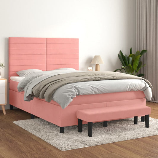 Giroletto a Molle con Materasso Rosa 140x190 cm in Velluto | homemem39