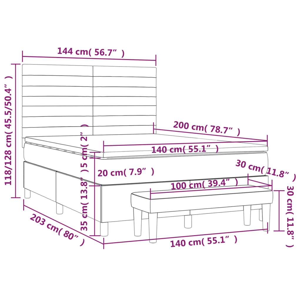 Giroletto a Molle con Materasso Rosa 140x200 cm in Velluto