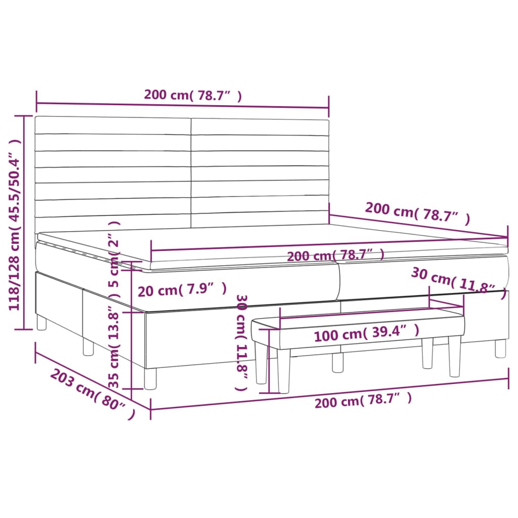 Giroletto a Molle con Materasso Blu Scuro 200x200 cm in Velluto