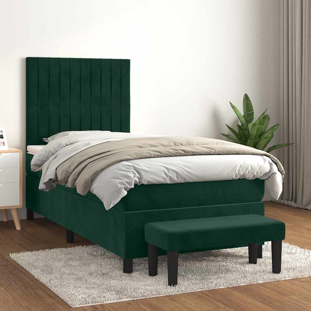 Giroletto a Molle con Materasso Verde Scuro 90x190 cm Velluto