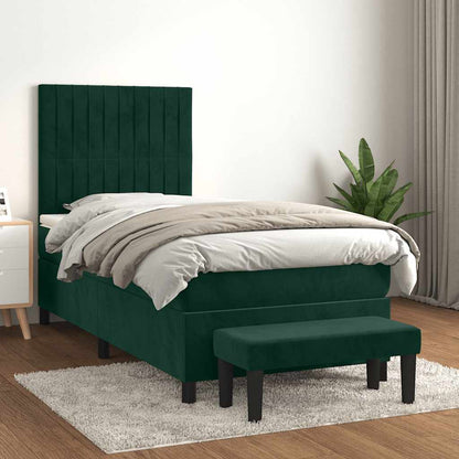 Giroletto a Molle con Materasso Verde Scuro 90x200 cm Velluto