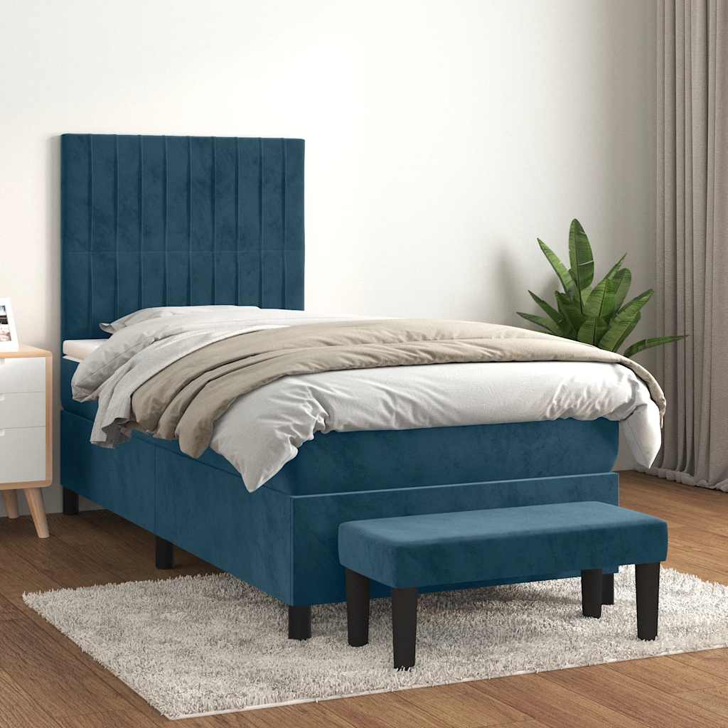 Giroletto a Molle con Materasso Blu Scuro 90x200 cm in Velluto
