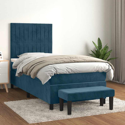 Giroletto a Molle con Materasso Blu Scuro 90x200 cm in Velluto