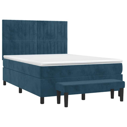 Giroletto a Molle con Materasso Blu Scuro 140x190 cm in Velluto
