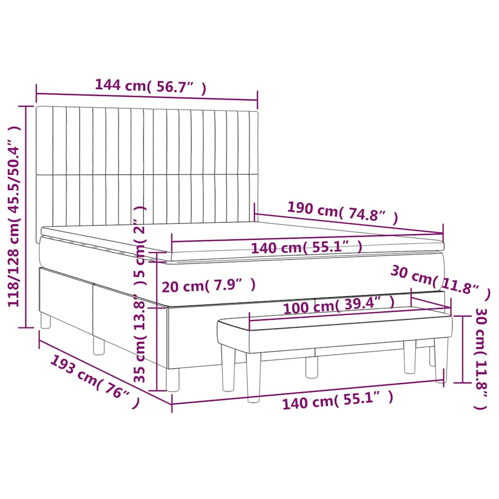 Giroletto a Molle con Materasso Blu Scuro 140x190 cm in Velluto | homemem39