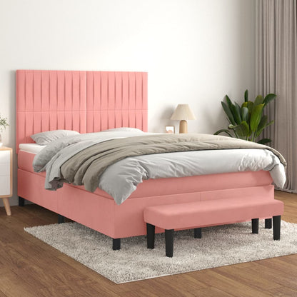Giroletto a Molle con Materasso Rosa 140x200 cm in Velluto | homemem39