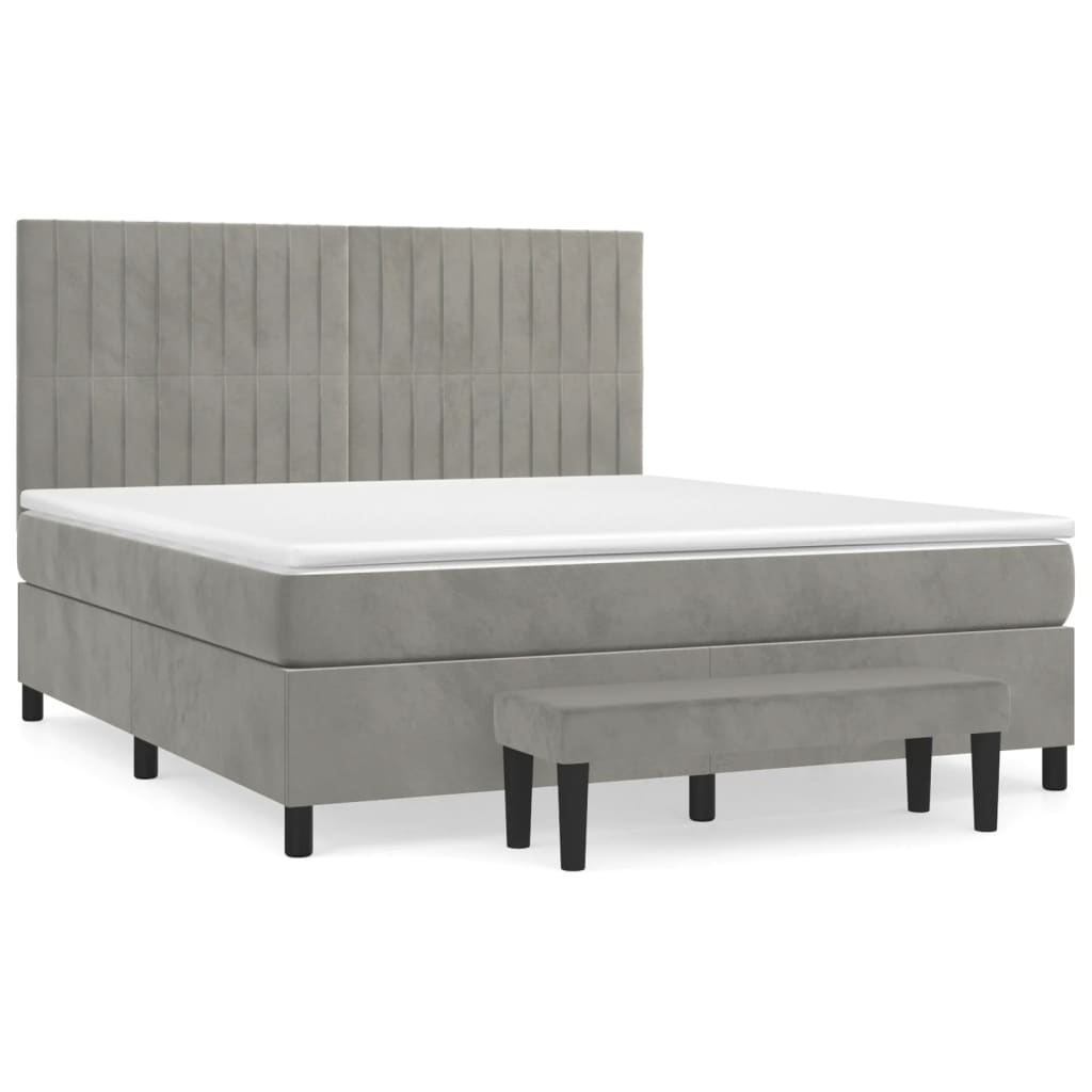 Giroletto a Molle con Materasso Grigio Chiaro 180x200cm Velluto