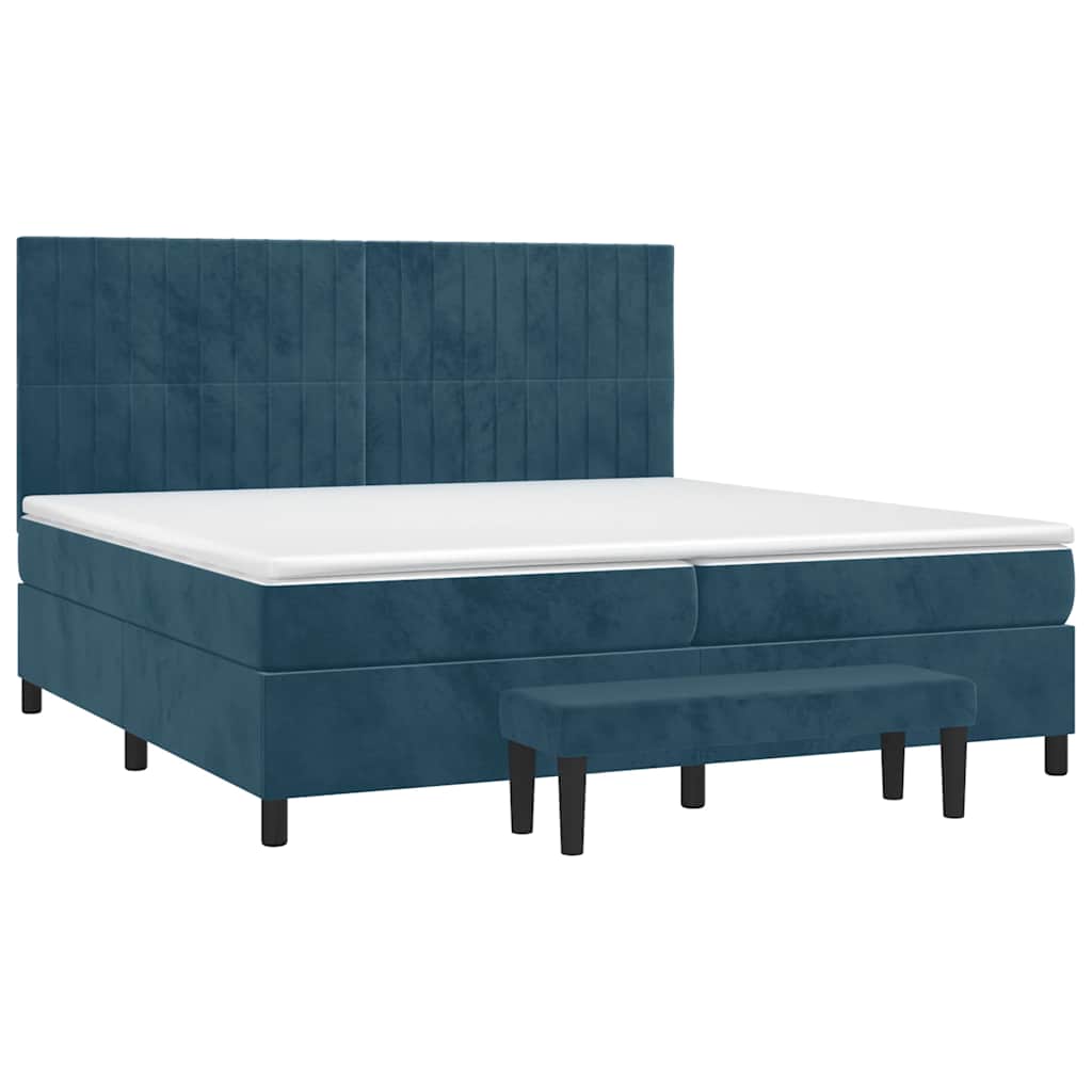 Giroletto a Molle con Materasso Blu Scuro 200x200 cm in Velluto