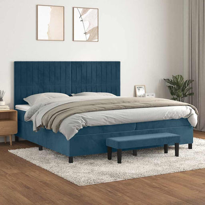 Giroletto a Molle con Materasso Blu Scuro 200x200 cm in Velluto