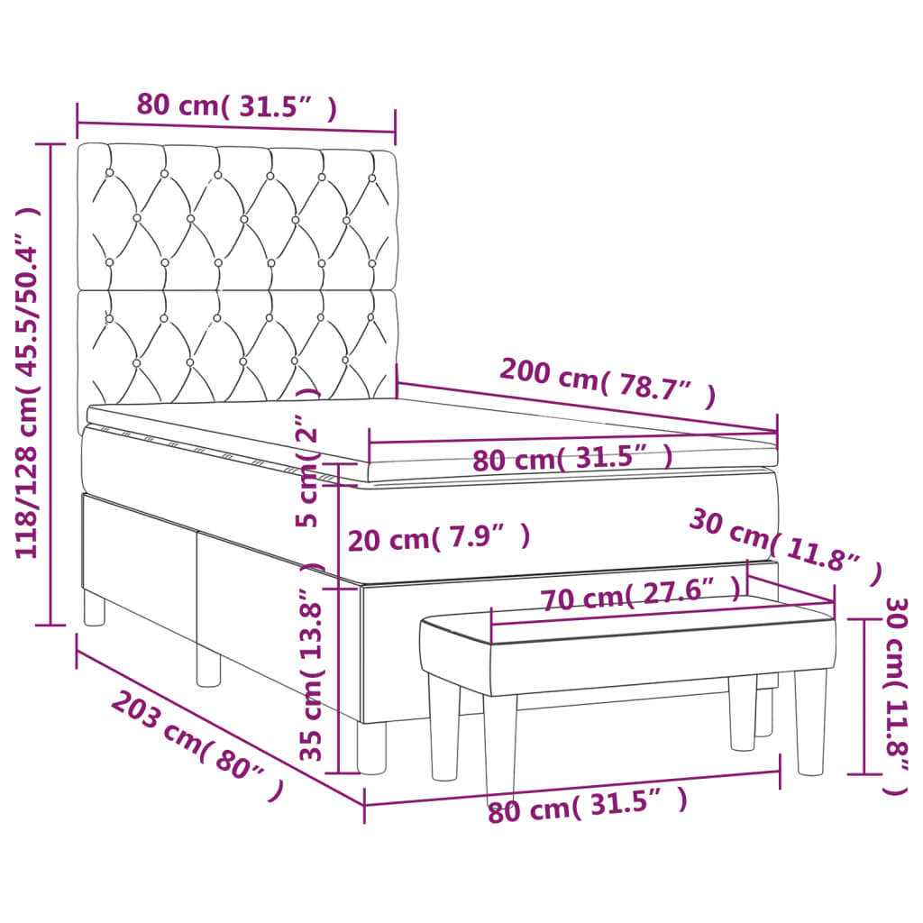 Giroletto a Molle con Materasso Rosa 80x200 cm in Velluto | homemem39
