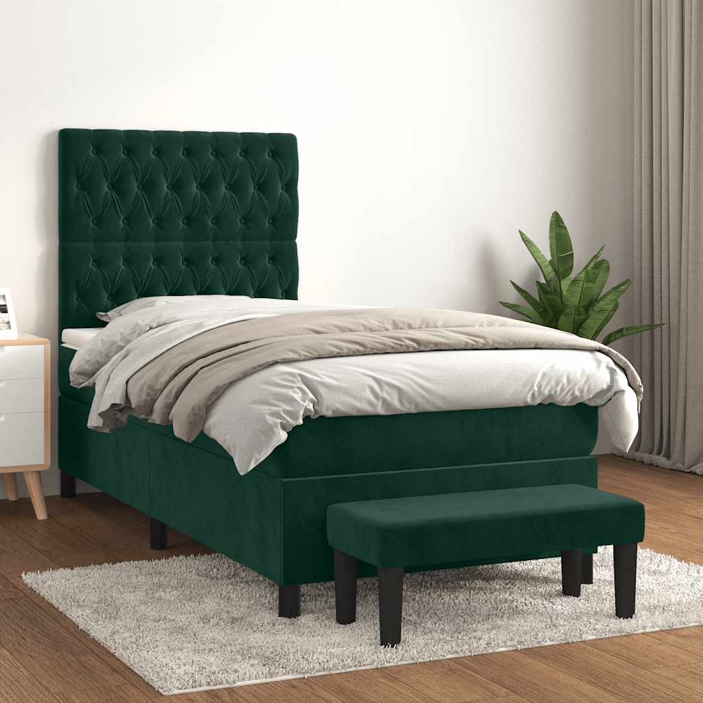 Giroletto a Molle con Materasso Verde Scuro 90x190 cm Velluto