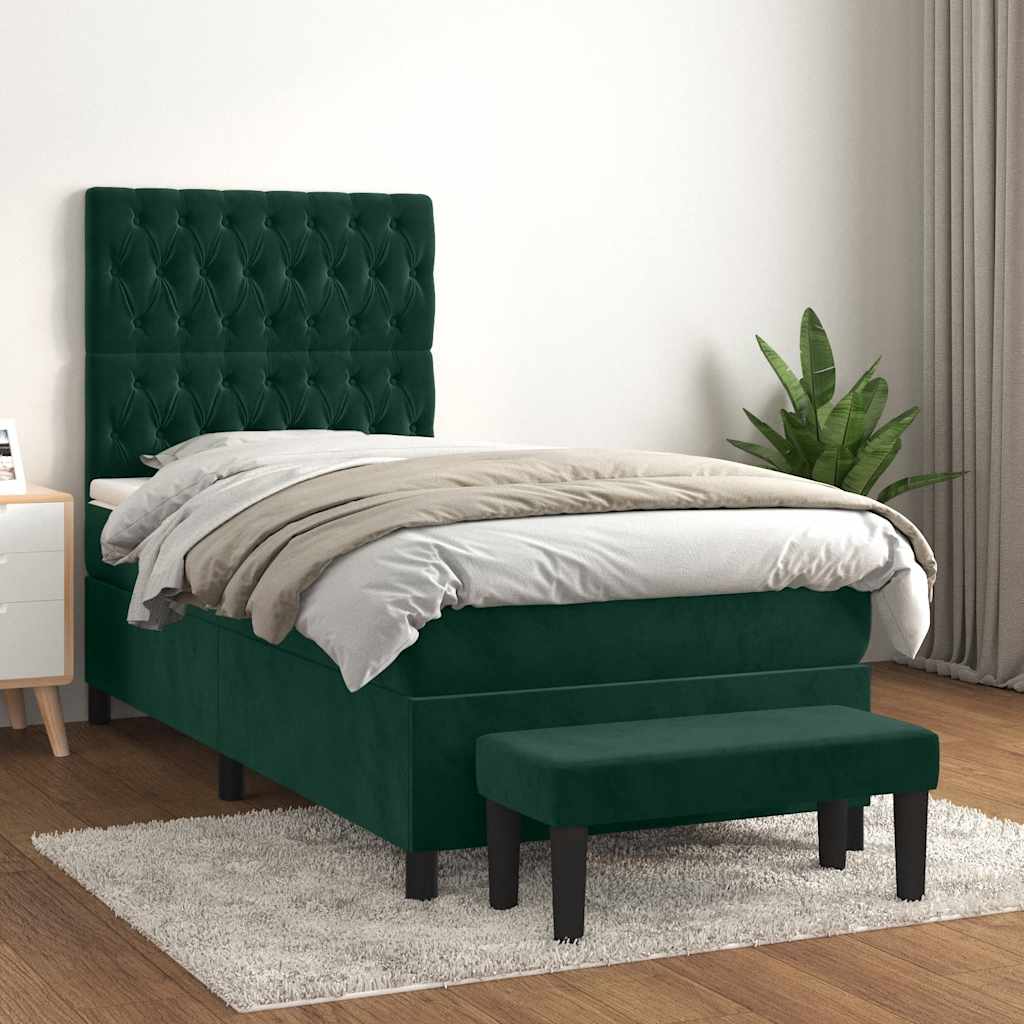 Giroletto a Molle con Materasso Verde Scuro 90x200 cm Velluto
