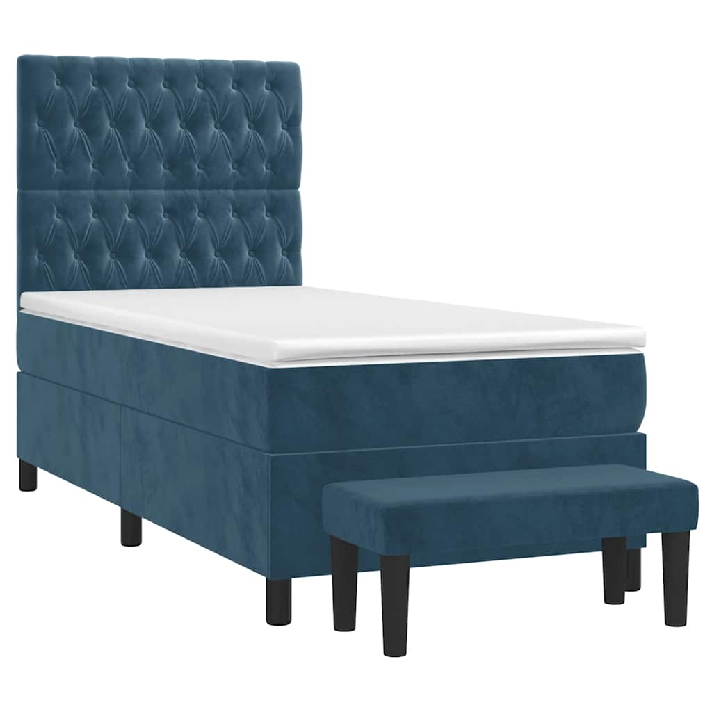 Giroletto a Molle con Materasso Blu Scuro 90x200 cm in Velluto