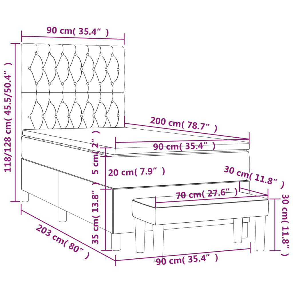 Giroletto a Molle con Materasso Rosa 90x200 cm in Velluto