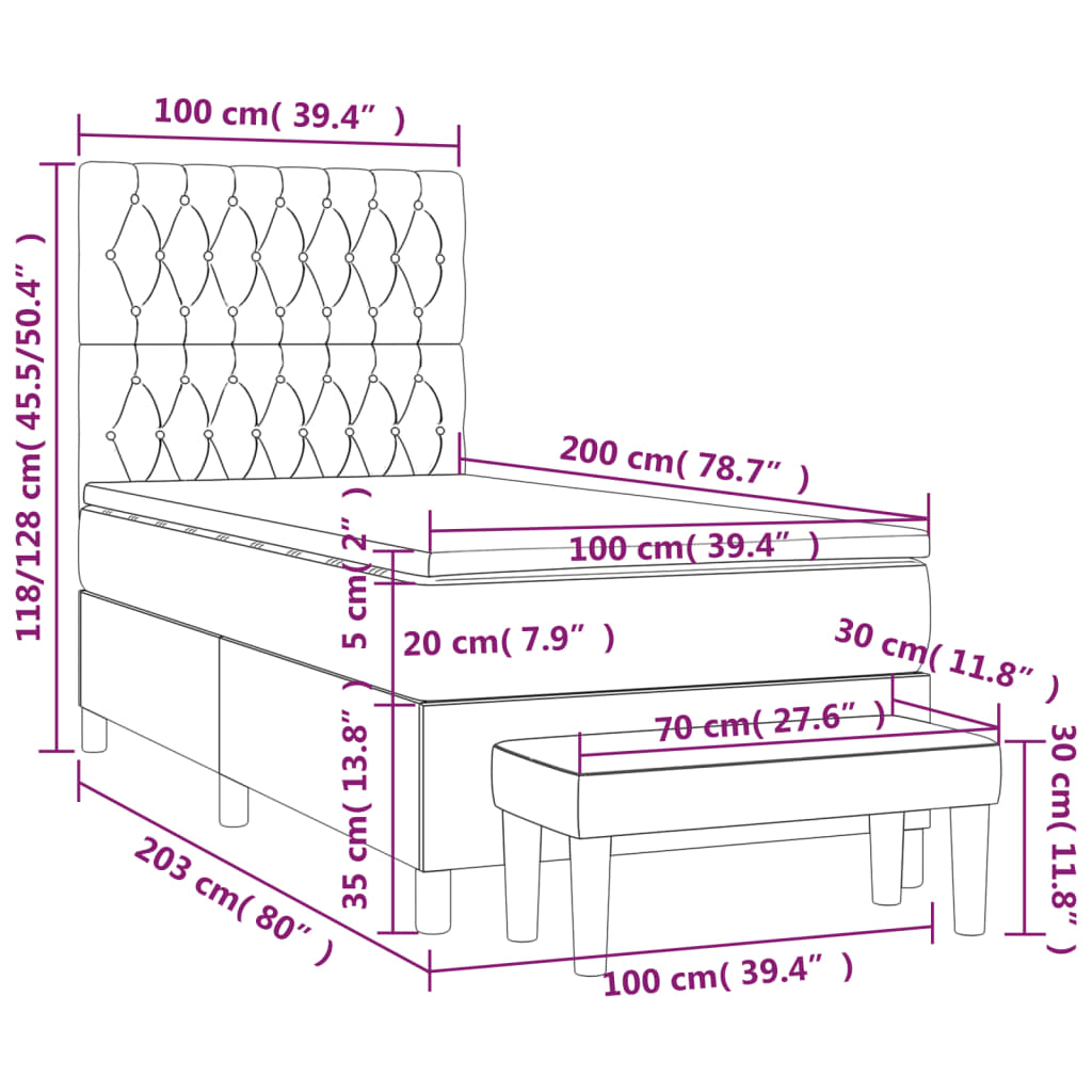 Giroletto a Molle con Materasso Grigio Scuro 100x200 cm Velluto - homemem39