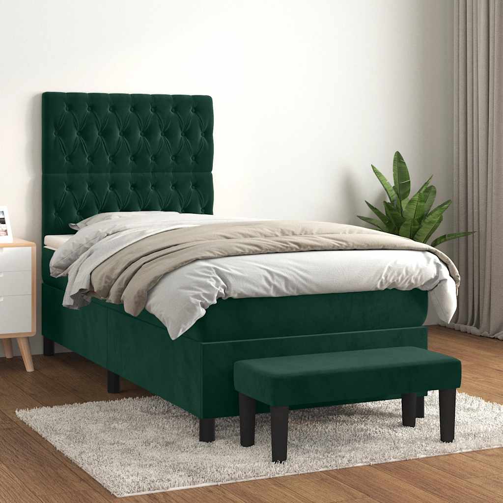 Giroletto a Molle con Materasso Verde Scuro 100x200 cm Velluto
