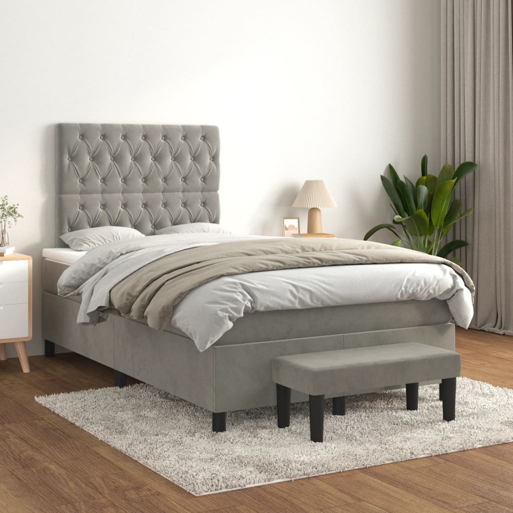 Giroletto a Molle con Materasso Grigio Chiaro 120x200cm Velluto | homemem39