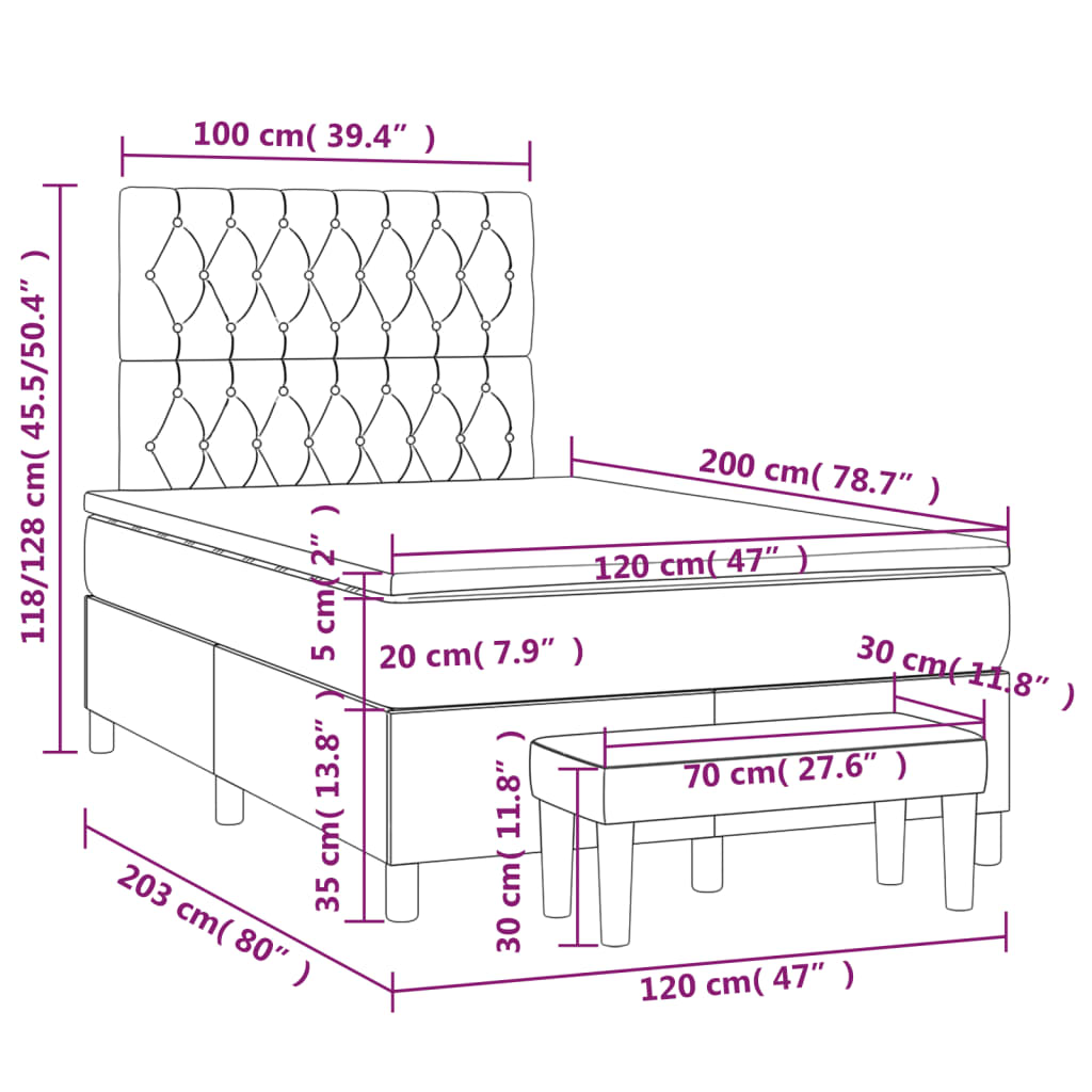 Giroletto a Molle con Materasso Blu Scuro 120x200 cm in Velluto