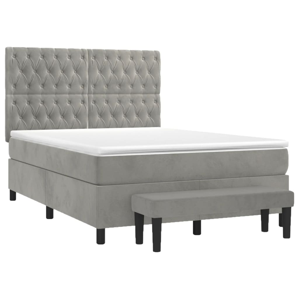 Giroletto a Molle con Materasso Grigio Chiaro 140x200cm Velluto