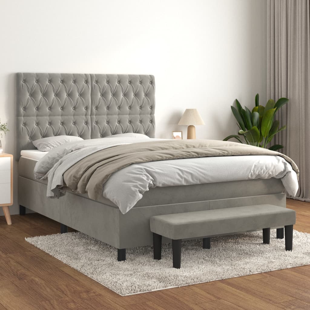 Giroletto a Molle con Materasso Grigio Chiaro 140x200cm Velluto | homemem39