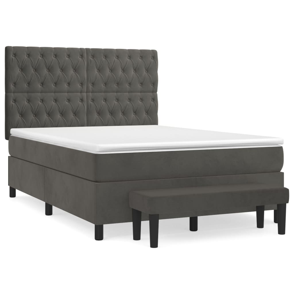 Giroletto a Molle con Materasso Grigio Scuro 140x200 cm Velluto
