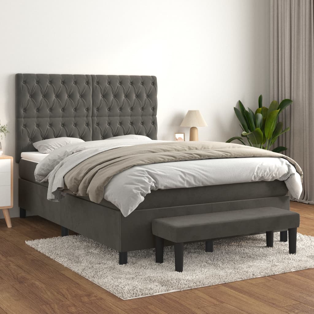 Giroletto a Molle con Materasso Grigio Scuro 140x200 cm Velluto | homemem39