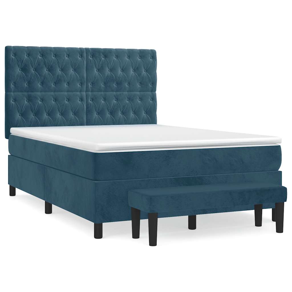 Giroletto a Molle con Materasso Blu Scuro 140x200 cm in Velluto