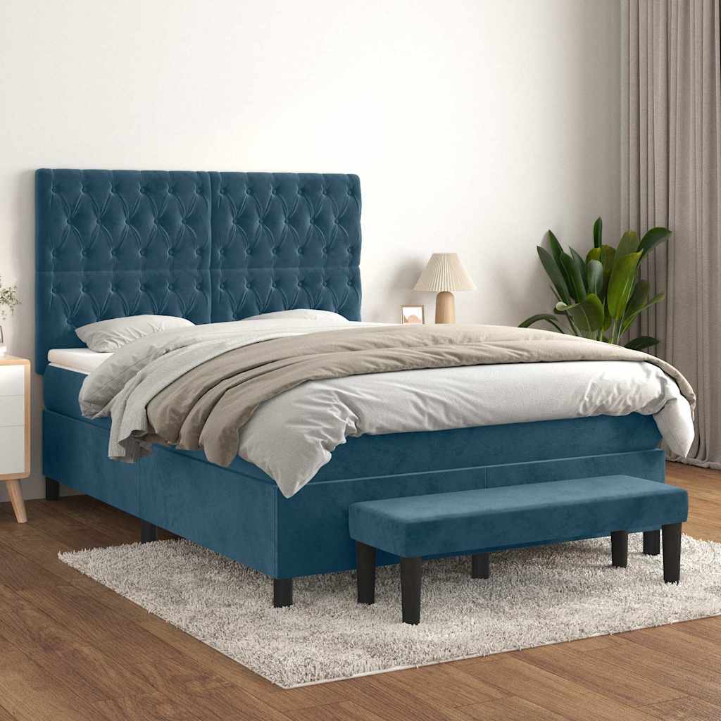 Giroletto a Molle con Materasso Blu Scuro 140x200 cm in Velluto | homemem39