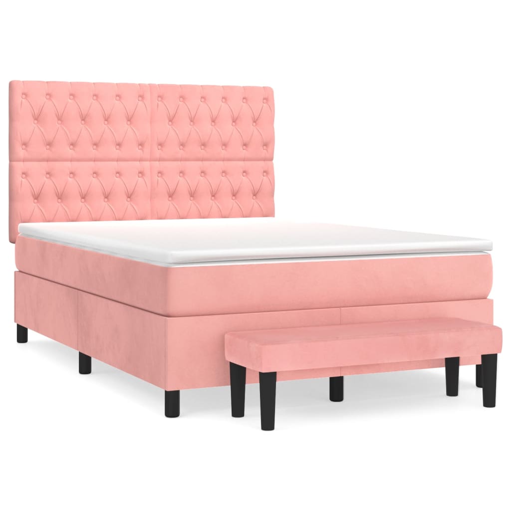 Giroletto a Molle con Materasso Rosa 140x200 cm in Velluto