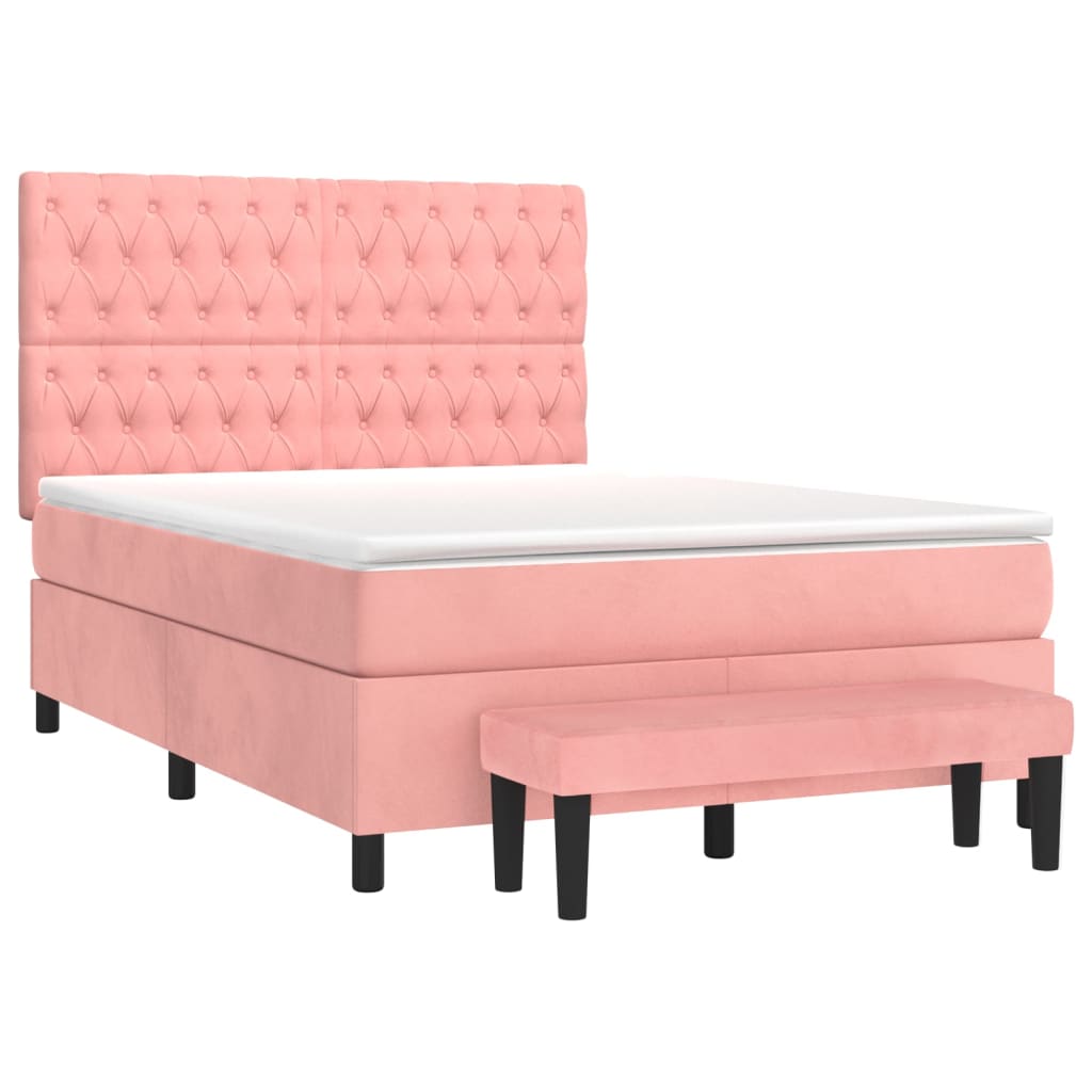 Giroletto a Molle con Materasso Rosa 140x200 cm in Velluto